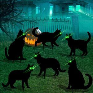 6 Pcs Black Cat Halloween Decorations Plastic Yard Signs with Stakes, Halloween